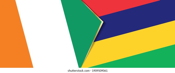 Ivory Coast and Mauritius flags, two vector flags symbol of relationship or confrontation.