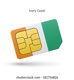 Ivory Coast mobile phone sim card with flag. Vector illustration.