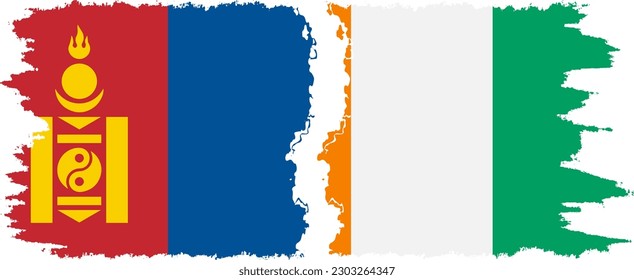 Costa de Marfil y Mongolia grunge banderas conexión, vector