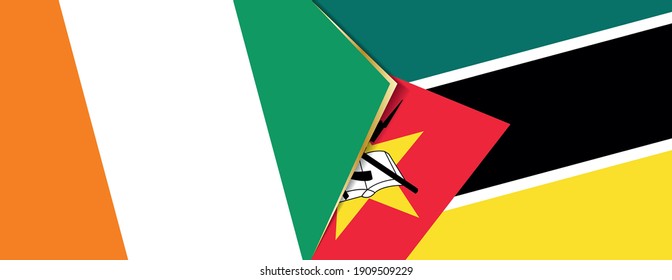 Ivory Coast and Mozambique flags, two vector flags symbol of relationship or confrontation.