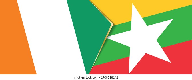 Ivory Coast and Myanmar flags, two vector flags symbol of relationship or confrontation.