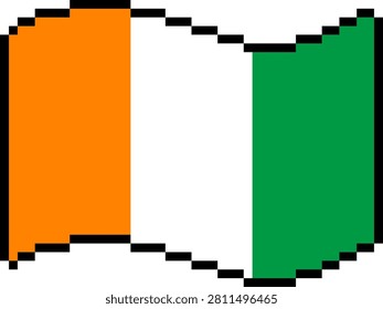 Ivory Coast national flag pixel art illustration, 8-bit retro wavy Ivorian flag icon