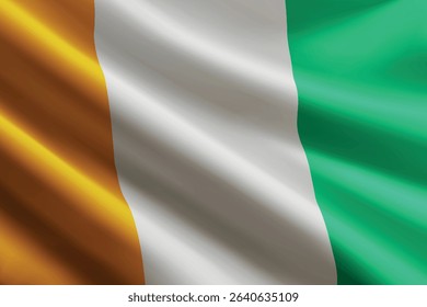 Ivory Coast national flag waving in the wind, realistic detailed silk texture