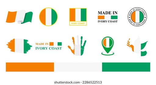 Ivory Coast national flags icon set. Labels with Ivory Coast flags. Vector illustration