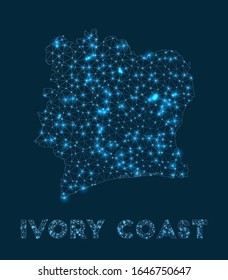 Ivory Coast network map. Abstract geometric map of the country. Internet connections and telecommunication design. Neat vector illustration.