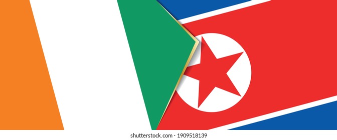 Ivory Coast and North Korea flags, two vector flags symbol of relationship or confrontation.