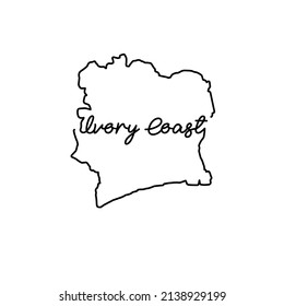 Ivory Coast outline map with the handwritten country name. Continuous line drawing of patriotic home sign. A love for a small homeland. T-shirt print idea. Vector illustration.