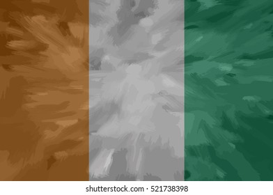 Ivory Coast painted / drawn vector flag. Dramatic, unusual look. Vector file contains flag and texture layers
