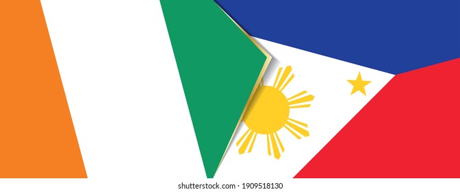 Banderas de Costa de Marfil y Filipinas, dos banderas vectoriales símbolo de relación o enfrentamiento.