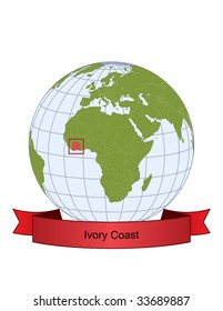 Ivory Coast, position on the globe