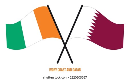 Ivory Coast and Qatar Flags Crossed And Waving Flat Style. Official Proportion. Correct Colors.