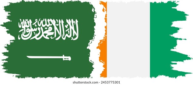 Ivory Coast and Saudi Arabia grunge flags connection, vector