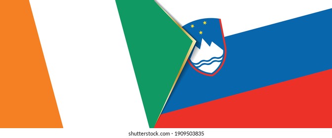 Ivory Coast and Slovenia flags, two vector flags symbol of relationship or confrontation.