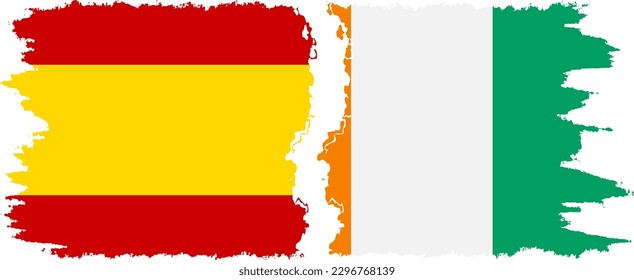Ivory Coast and Spain grunge flags connection, vector