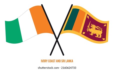 Ivory Coast and Sri Lanka Flags Crossed And Waving Flat Style. Official Proportion. Correct Colors.
