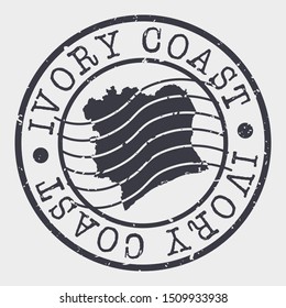 Ivory Coast Stamp Postal. Map Silhouette Seal. Passport Round Design. Vector Icon. Design Retro Travel.