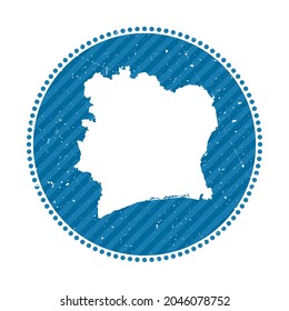 Ivory Coast striped retro travel sticker. Badge with map of country, vector illustration. Can be used as insignia, logotype, label, sticker or badge of the Ivory Coast.