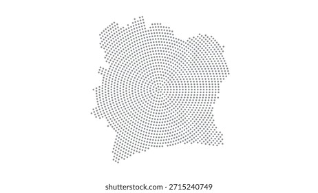 Costa do Marfim Mapa estilizado de pontos de meio-tom com padrão circular concêntrico