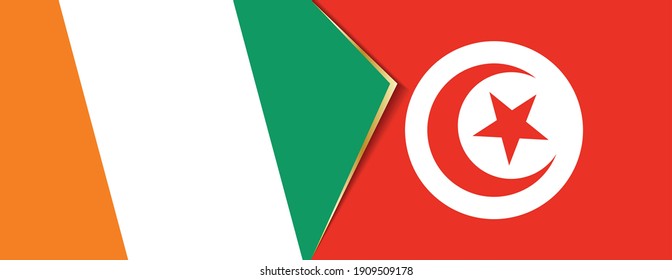 Ivory Coast and Tunisia flags, two vector flags symbol of relationship or confrontation.