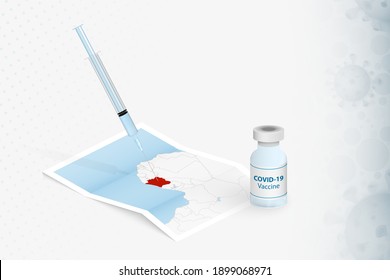 Ivory Coast Vaccination, Injection with COVID-19 vaccine in Map of Ivory Coast. Vaccination Concept Illustration.