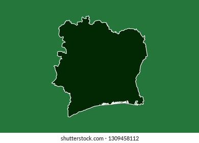 Ivory Coast vector map with single border line boundary using green color area on dark background illustration