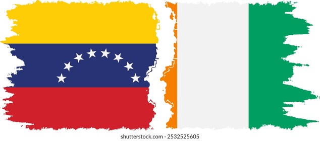 Ivory Coast and Venezuela grunge flags connection, vector