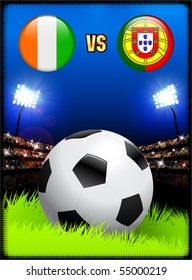 Ivory Coast versus Portugal on Soccer Stadium Event Background Original Illustration