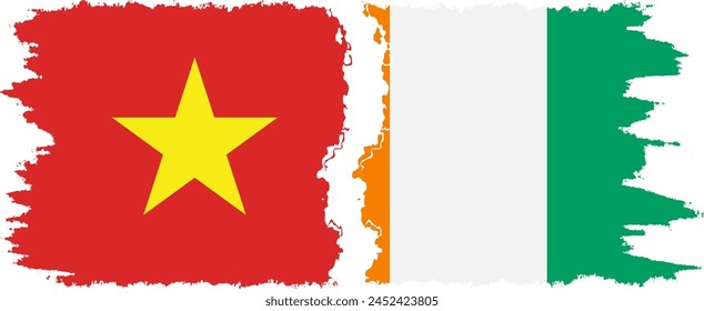 Ivory Coast and Vietnam grunge flags connection, vector