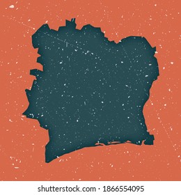 Ivory Coast vintage map. Grunge map of the country with distressed texture. Ivory Coast poster. Vector illustration.