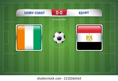 Ivory Coast vs Egypt scoreboard broadcast template for sport soccer africa tournament 2021 Round of 16 and football championship in cameroon vector illustration