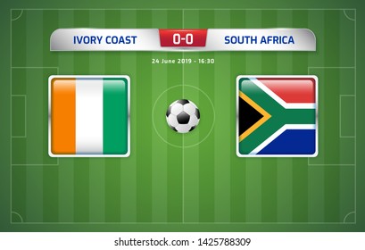 Ivory Coast vs South Africa scoreboard broadcast template for sport soccer africa tournament 2019 Group D and football championship in egypt vector illustration