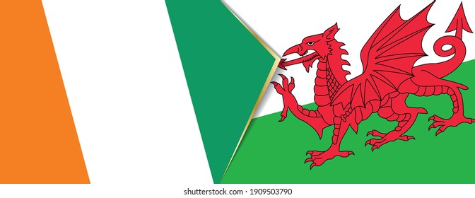 Ivory Coast and Wales flags, two vector flags symbol of relationship or confrontation.