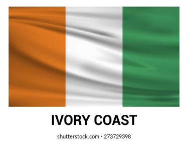 Ivory Coast Waving flag isolated vector in official colors and Proportion Correctly. waving wind Flag realistic fabric effect. country's name label in bottom