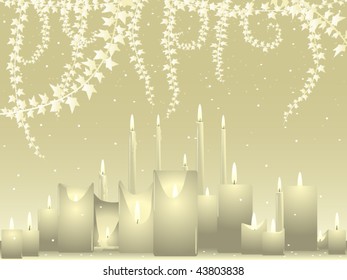 Ivory colored candles and ivy background for weddings