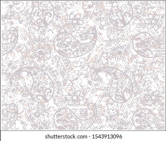 Ivory colored modern carpet design. Creative background with paisley flowers and vintage  effect. Textile print for bed linen, jacket, package design, fabric, rug , scarf, linens and fashion concepts 