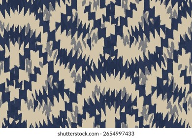 Ivory navy ikat arc pixel, ornamento sin fin de rayas de colores patrón borroso textil de moda hermosa etnia oge impresión abstracta de tela étnica dinámica grunge mano dibujar tela en zigzag paso digital