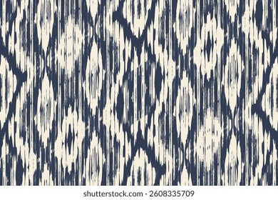 Ivory navy ikat glitch faded rhythm dot, endless jagged ornament pattern dynamic flow colorful print texture blur ogee hand fashion stroke grunge stripe abstract cloth textile wave canvas drawing line