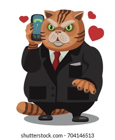 Ivory striped fat man talking on mobile phone