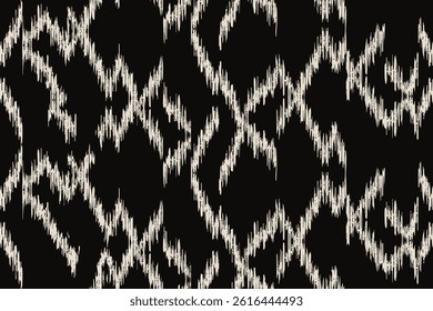 Ivory white black ikat zigzag twist, ornament endless colorful stripe blurred pattern fashion textile beautiful ethnicity ogee abstract dynamic canvas print hand draw fabric cloth grunge