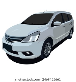 Ivory White Car Vector Illustration isolated White Background