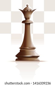 Ivory White Queen on the background of the chessboard silhouette. Chess concept design. Vector illustration