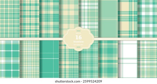 Ivory White Tartan patterns fabric texture. Modern Midnight Charcoal Seamless Tartan Set of 16