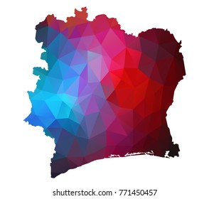 ivoryCoast map. Blue and Red polygonal shape vector illustration on white background. Vector illustration eps 10.