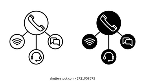 Conjunto de iconos IVR. Símbolo de Vector del sistema IVR en estilo negro relleno y delineado.