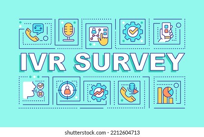 IVR survey word concepts blue banner. Online customer satisfaction poll. Infographics with editable icons on color background. Isolated typography. Vector illustration with text. Arial-Black font used