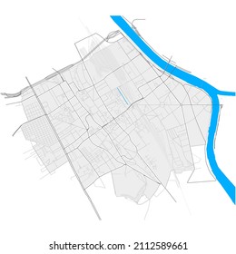 Ivry-sur-Seine, Val-de-Marne, France high resolution vector map with city boundaries and editable paths. White outlines for main roads. Many detailed paths. Blue shapes and lines for water.