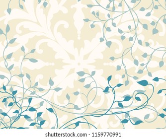 ivy background design vector with vines and leaves on fancy white wallpaper design, elegant wedding announcement or invitation card with nature elements in blue