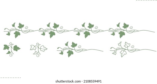  Ivy border for decor, elegant seamless pattern for the floral frame, climbing plant vector illustration isolated on white 