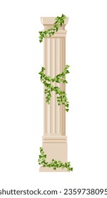 Ivy überdeckte Spalte Konzept. Traditionelle griechische und römische Architektur. Kultur und Traditionen, Geschichte. Dekorelement. Cartoon-FlachVektorgrafik einzeln auf weißem Hintergrund