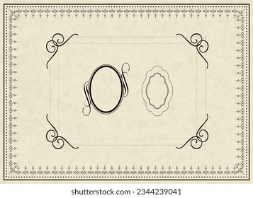 Marfil, estampado floral, marco, diamante, vintage, sepia, ilustración, vector
